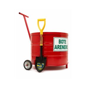 Arenero Rojo Medio Tambo 100 L con Llantas Inc. Pala, Tapa